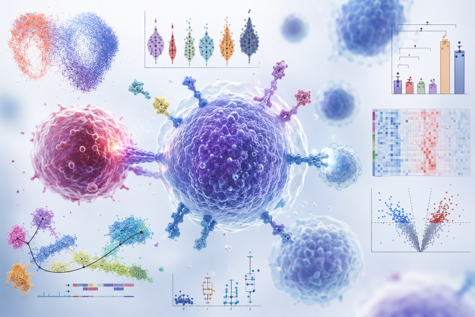 Single-cell and spatial data visualization representing precision medicine research.